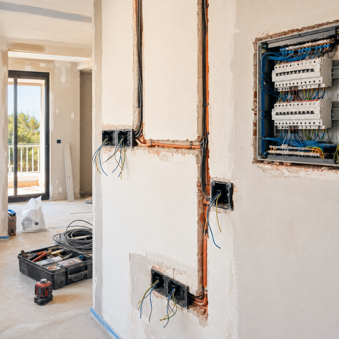 lectricista de Electricidad Najerilla realizando una instalación en una reforma integral